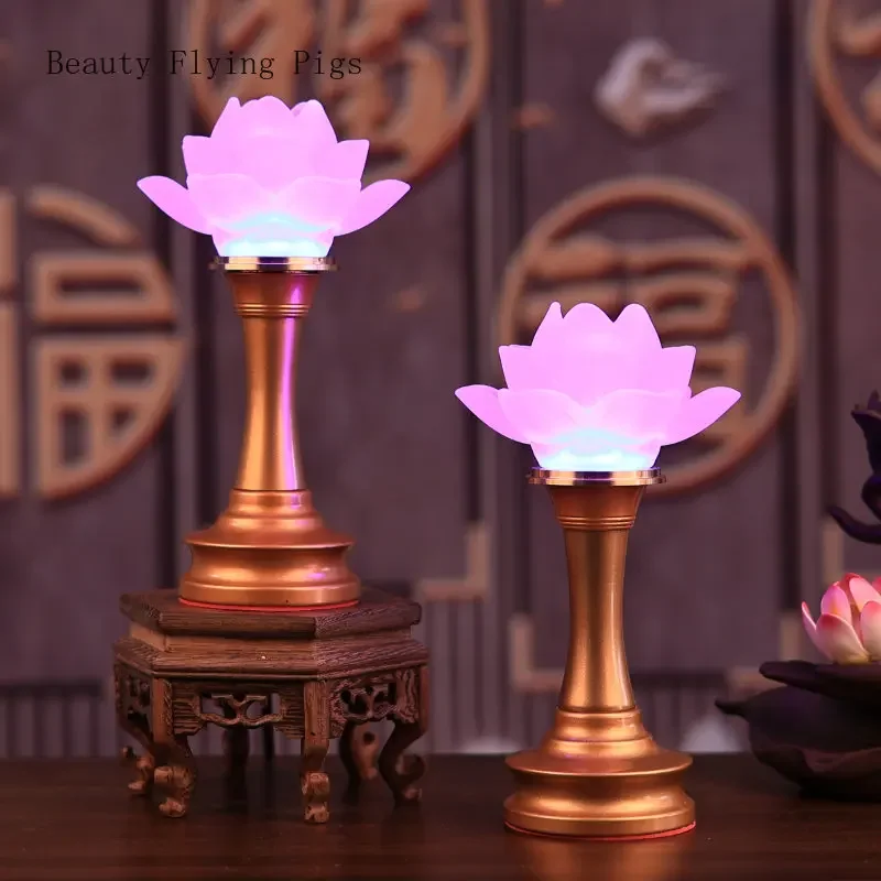 Crystal Glass Lotus Candlestick Household Sacrificial Supplies Feng Shui Buddhist Decoration Simulated Candlestick Home Decor