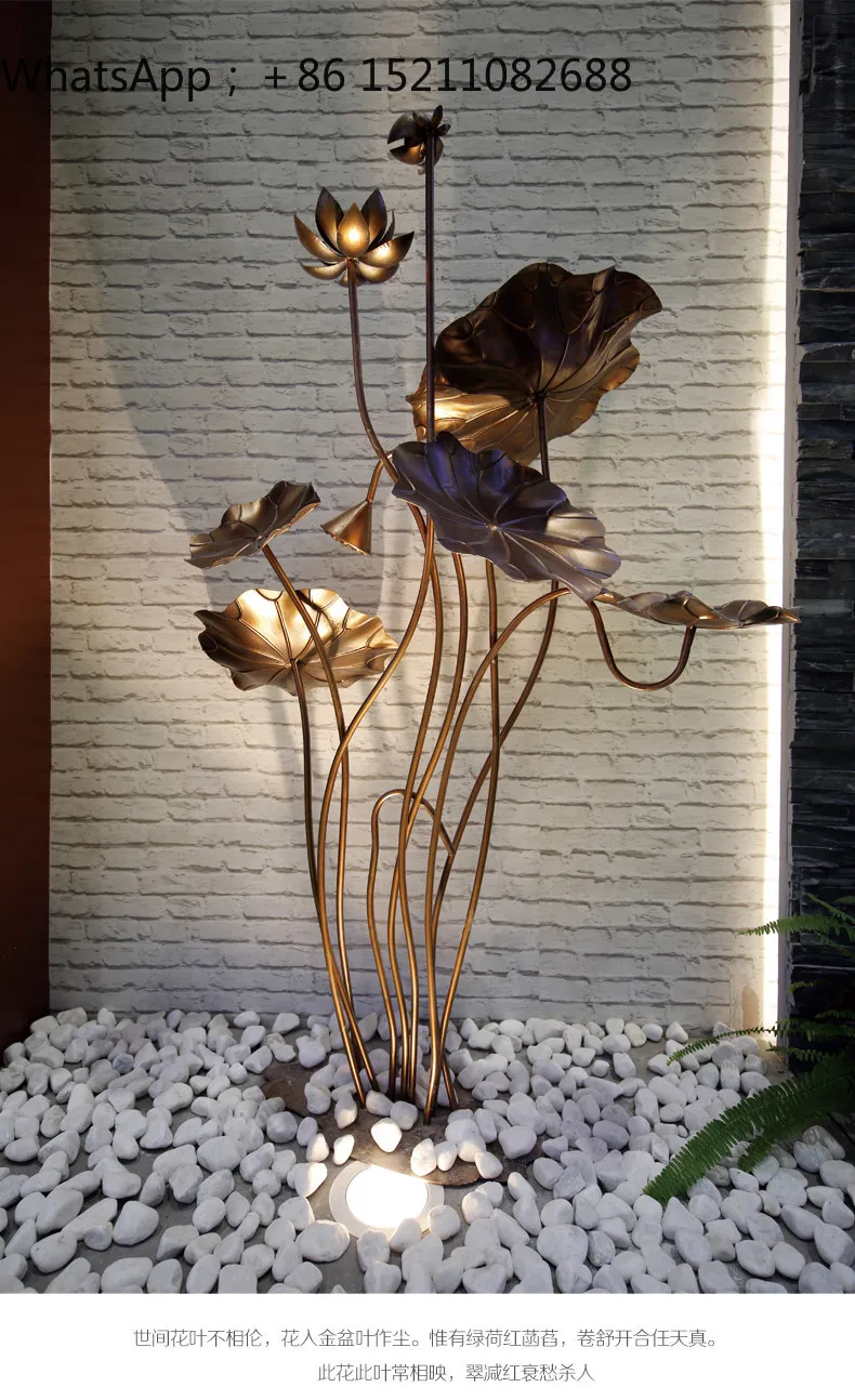 SCY stainless steel lotus leaf sculpture soft decoration hotel lobby pool wrought iron metal lotus floor ornament