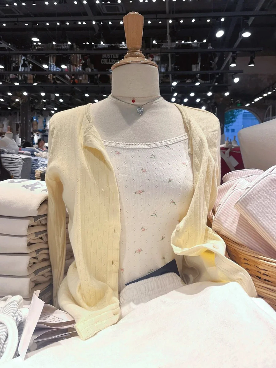 Camiseta de manga larga de punto con ojales lisos, cárdigan para mujer con cuello redondo, camisetas ajustadas de una sola botonadura, camisetas informales simples de algodón dulce