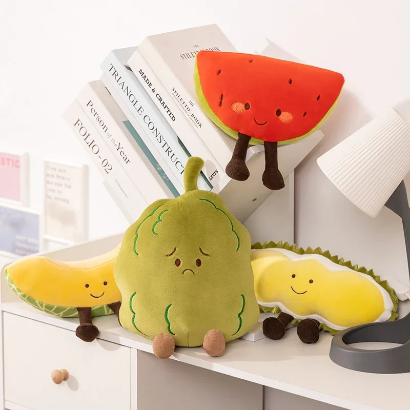 Cute Smile Fruit Vegetable Plush Toy Kawaii Soft Cushion Watermelon HamiMelon Balsam Pear Durian Pillow Children Christmas Gift