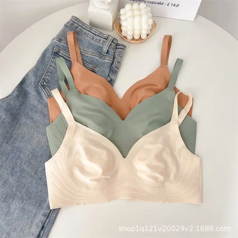 Women\'s Bra Silk Top Crop Tops Female Seamless Outdoor Sports Bras Summer Underwear Pad Thin Bra For Women Female Bra Brassiere