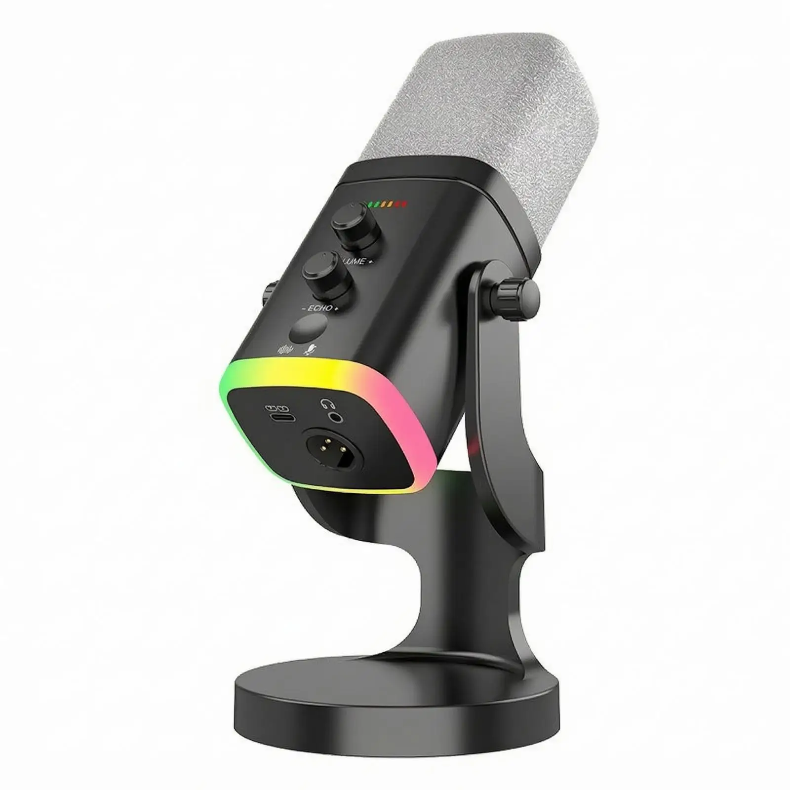 Desktop Cardioid Mic USB for Computer Recording Podcast Live Broadcast with RGB Lighting and Desk Stand