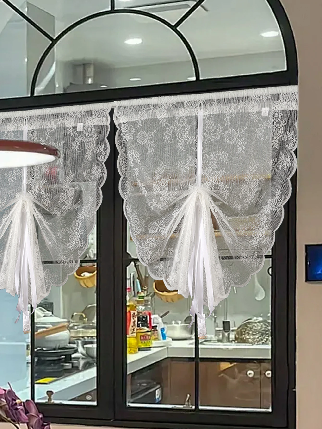 1PC White Lace Lift Curtains Living Room Kitchen Window Decorative Blocking Tulle Small Curtains