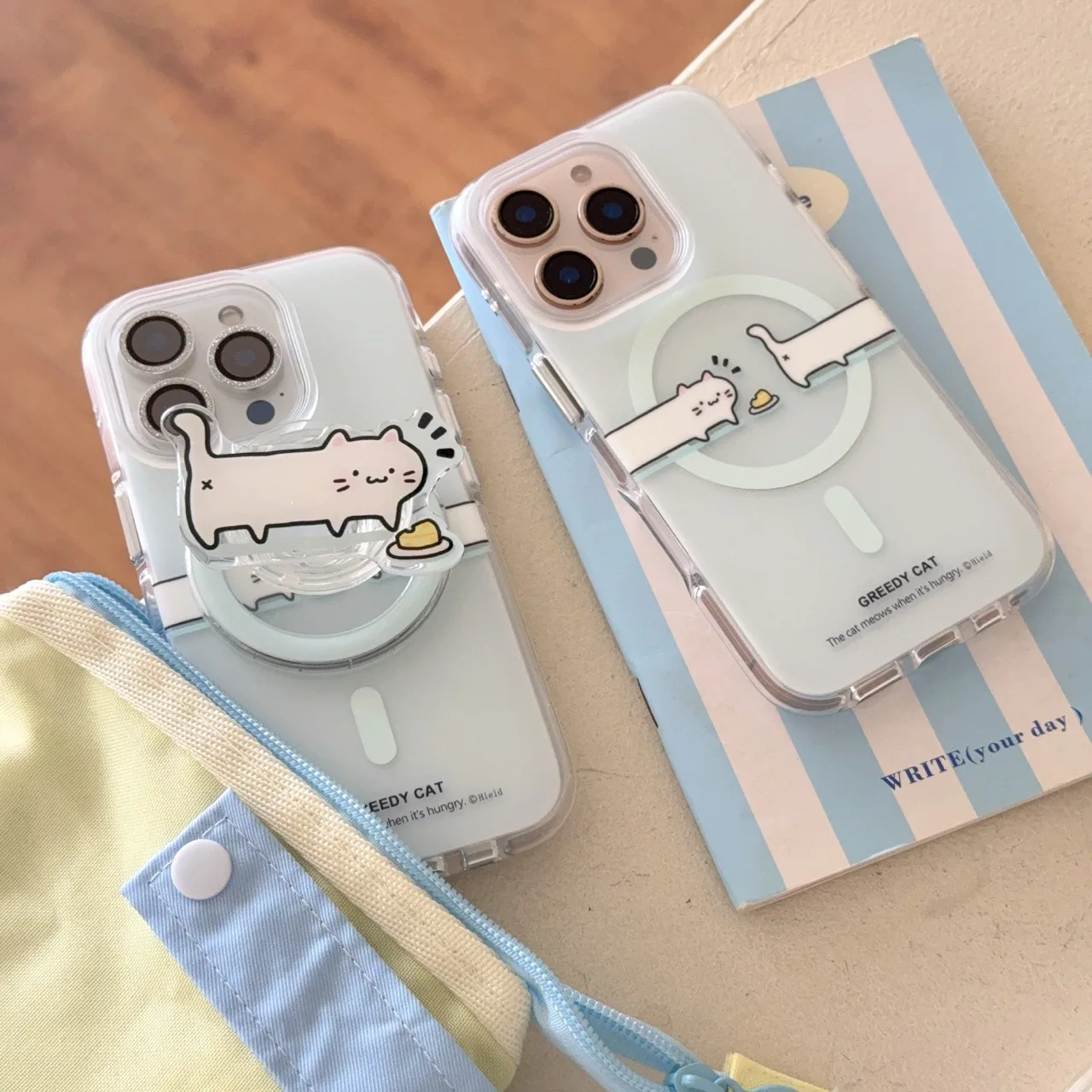 Round-Edge Airbag Double-Sided IMD Foraging Cat  Magnetic Stand Phone Case for iphone 16 Promax   15 14  13 Back Cover Gift