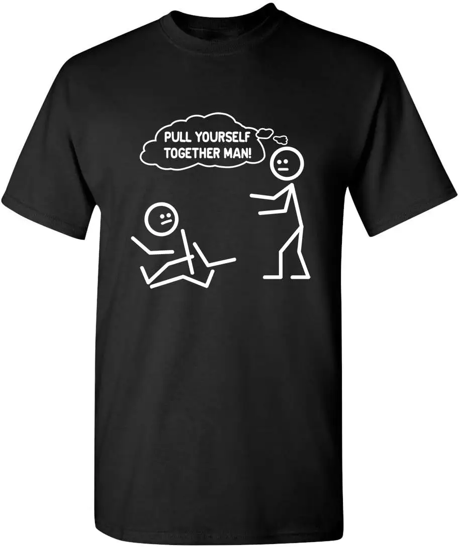 Pull Yourself Together Man Stick Graphic Tees For Men | Novelty Sarcastic Funny Shirts 100% Cotton Trendy Y2K Short-Sleeve Tee –