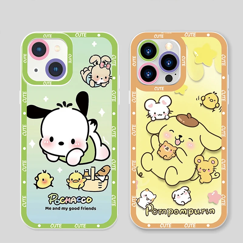 

Cartoon Dog Pompompurin Transparent Phone Case For iPhone 15 14 13 12 11 Mini XS XR X Pro MAX 8 7 Plus Angel Eyes