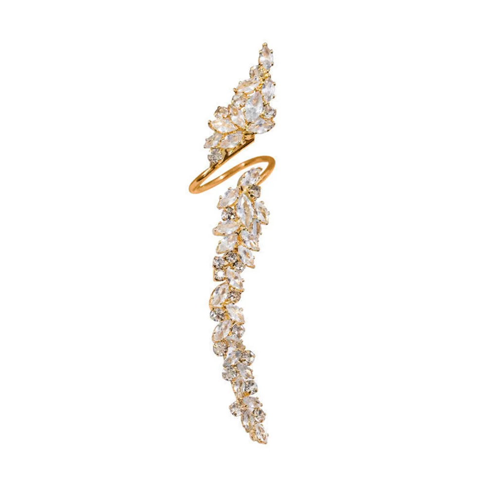 Eleganter und verstellbarer Damenring mit langem Flügelblatt und Zirkon, leichter Luxus, Brautparty, Hochzeit, Fingerschmuck, Geschenk – Detail 8