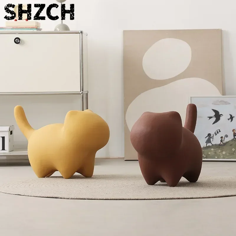 Cute Cat-Shaped Short Stool for Kids Cartoon Animal Lounge Seat Comfortable Nursery Living Room Furniture Creative Children's Ch