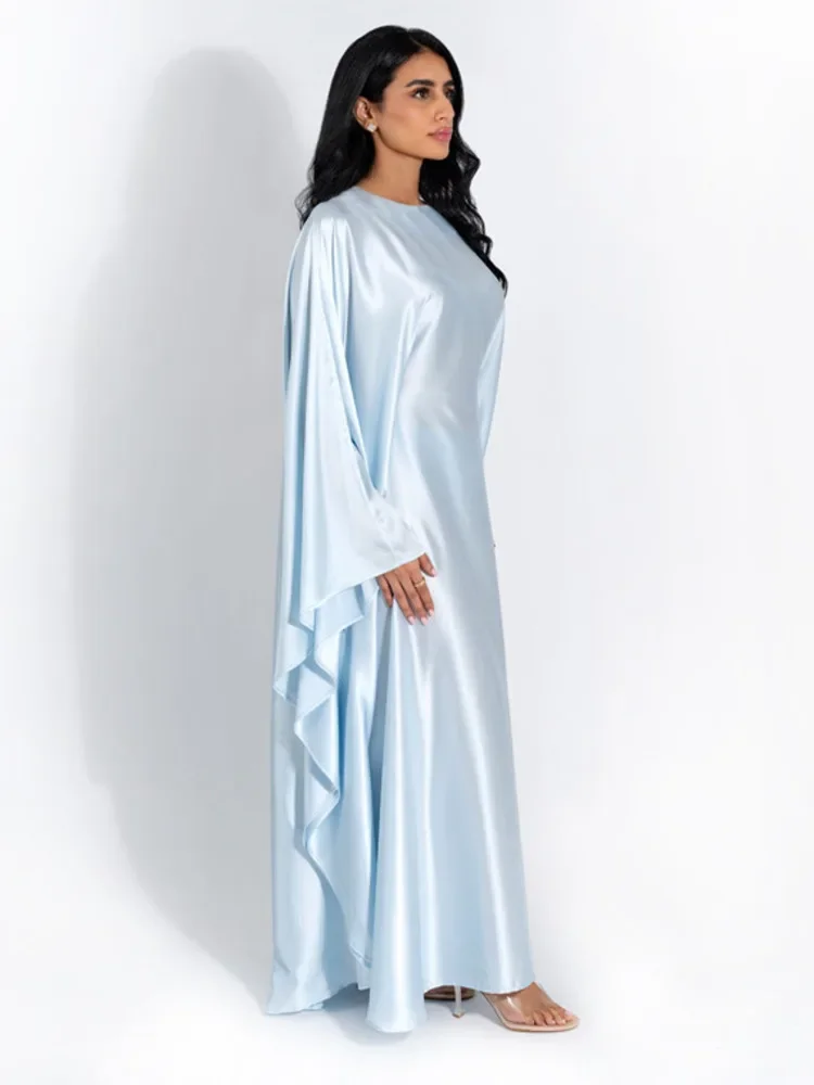 Everak-Robe Longue en Satin à Manches sulfet Col Rond pour Femme Kaftan, à la Mode, Nouvelle Collection 2024