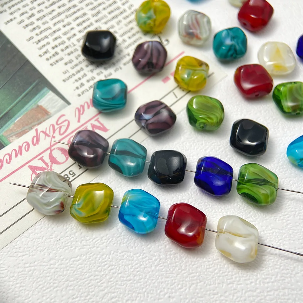 10pcs 10x11MM Colorful Square Crystal Beads Irregular Smooth Glass Beads for Jewelry Bracelet Earring Making DIY Crafts Gifts