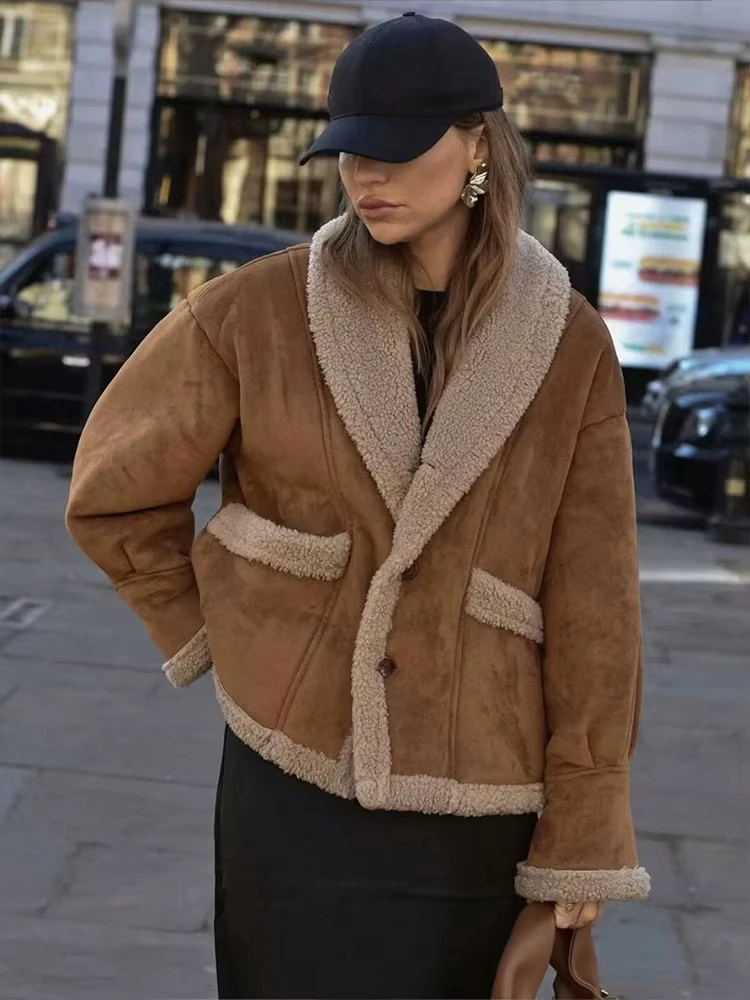 HH Autumn Women Vintage Turn Down Collar Coat Single Breasted Long Sleeve Jacket With Pockets Fashio