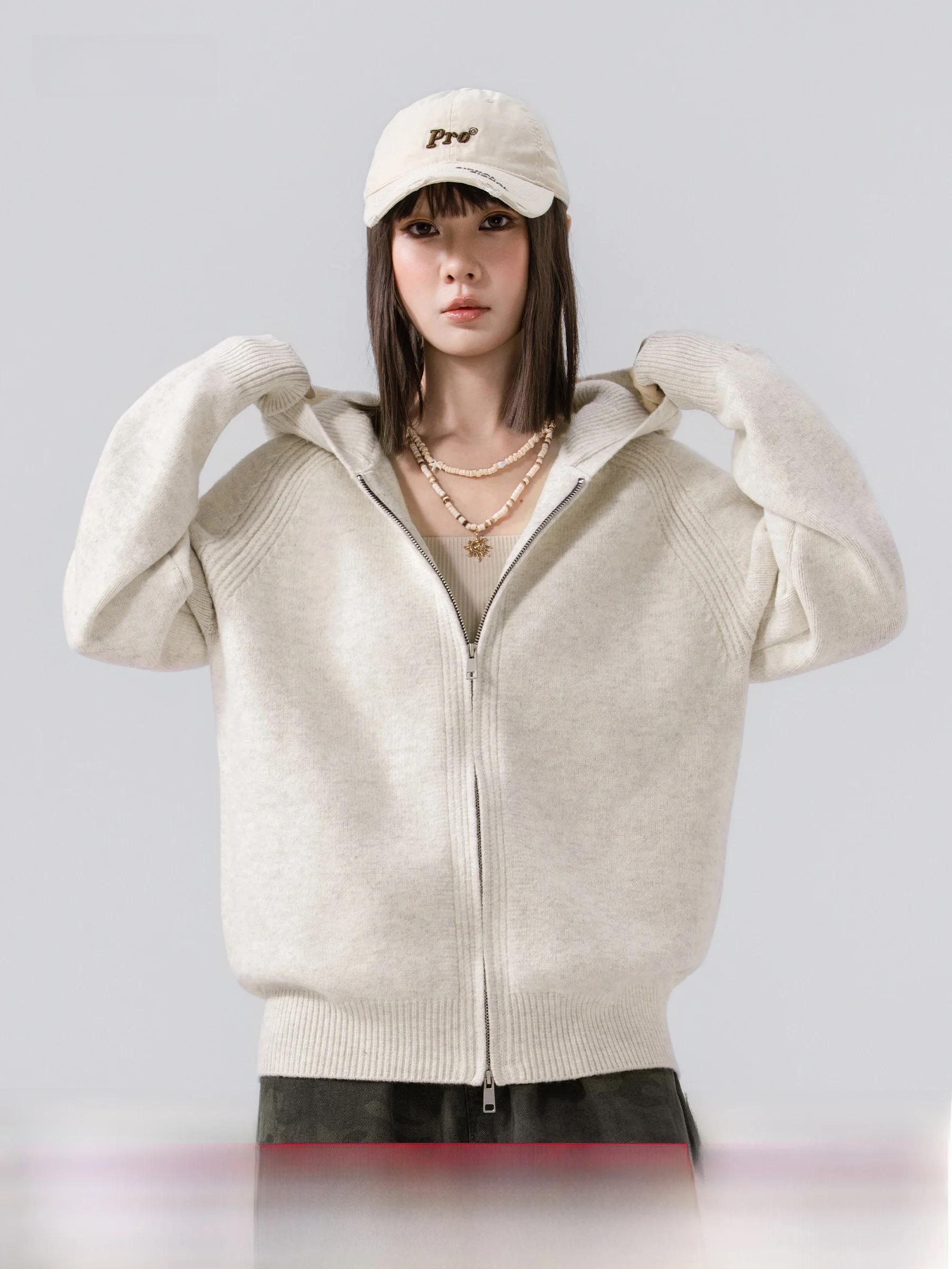 Double Zipper Hooded Open Cardigan Knitted Sweater Unisex Loose Warm Top Coat Wool Blend Casual Style for Autumn Season
