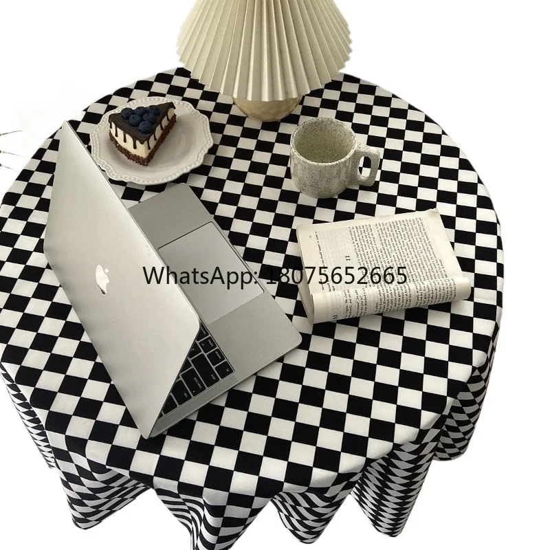 Black and white checkerboard tablecloth for desks, dining tables, homes, cafes, and homestays