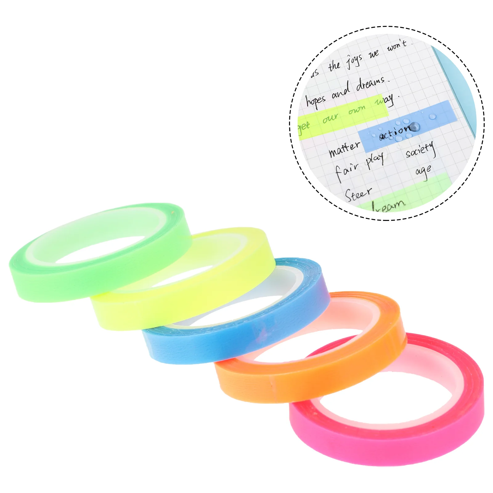 10 Rolls Highlighters Assorted Colors Waterproof Index Sticker Clear Duct Tape Book Tags Labels