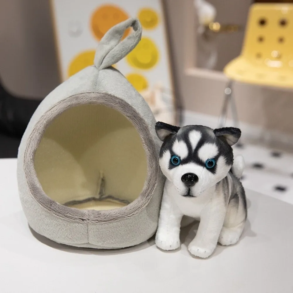

Cute Soft Simulation Dog Detachable with Dog House Animal Room Decor Husky Dog Birthday Gift