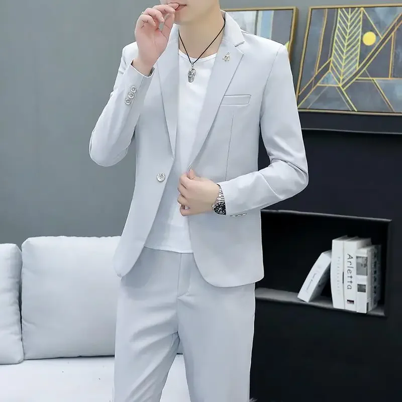 Fall 2024 Men\'s Solid Color Suit  Youth New Fashion Slim Handsome Suit   Two-Piece