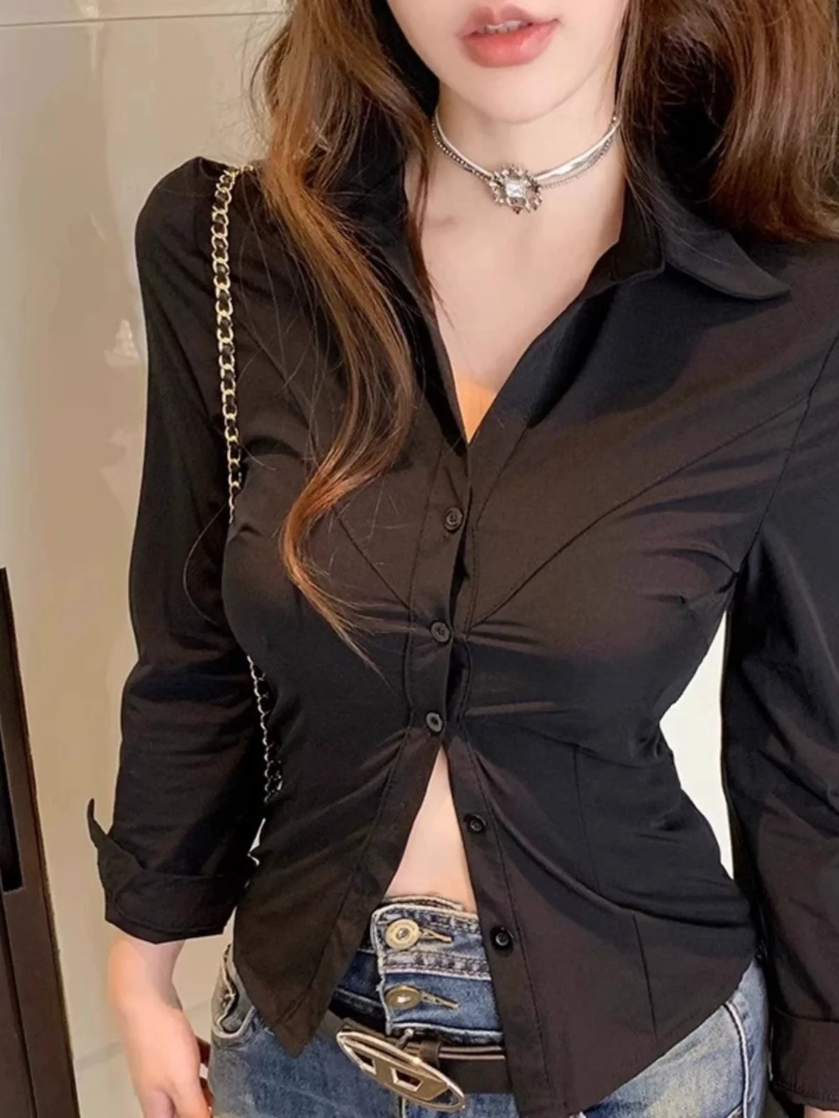 

Trendy White Slim Fit irt Women's Spring Autumn Long Sve Tight Sle Enhances Chest And Waist for Young Adults