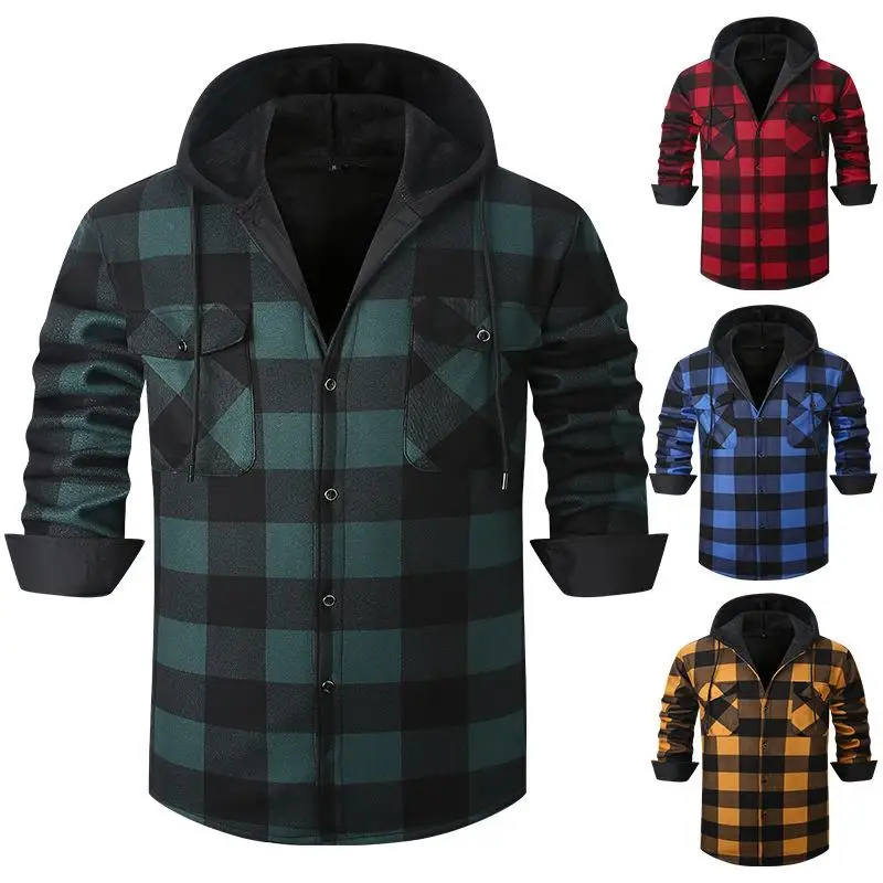

Thi Warm Plaid irt Men's Long Sve Flannel Inner Wear Casual irt American Sle Fce Lined Cheered irt for Men