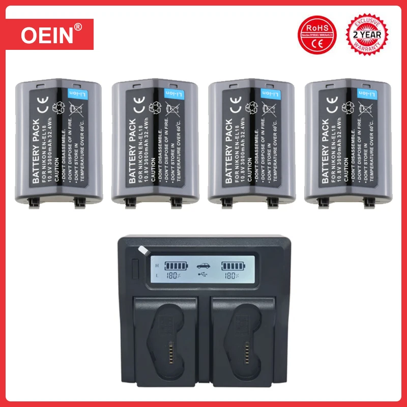 

4Pcs EN-EL18a EN-EL18 Battery + Fast Charging Charger for Nikon EN EL18a, EN EL18, D850, D800, D800E, D4, D4S, D5, D6