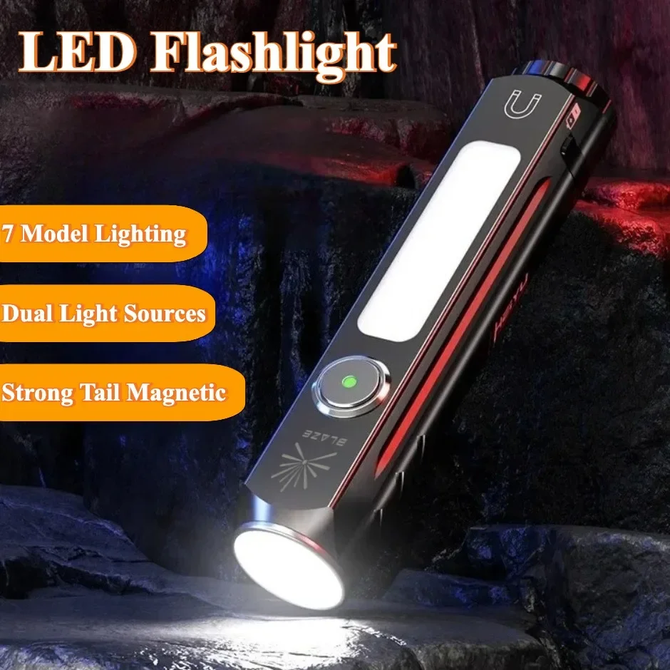 

Portable Strong Light LED Flashlight COB Work Light Rechargeable Magnetic Hand Lamp for Outdoor Emergency Camping Lantern
