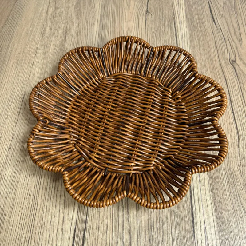 Hand-Woven Breakfast Bread Tray Food Plate Serving Display Basket Imitation Rattan Storage Tray Vegetable Basket Storage Boxs