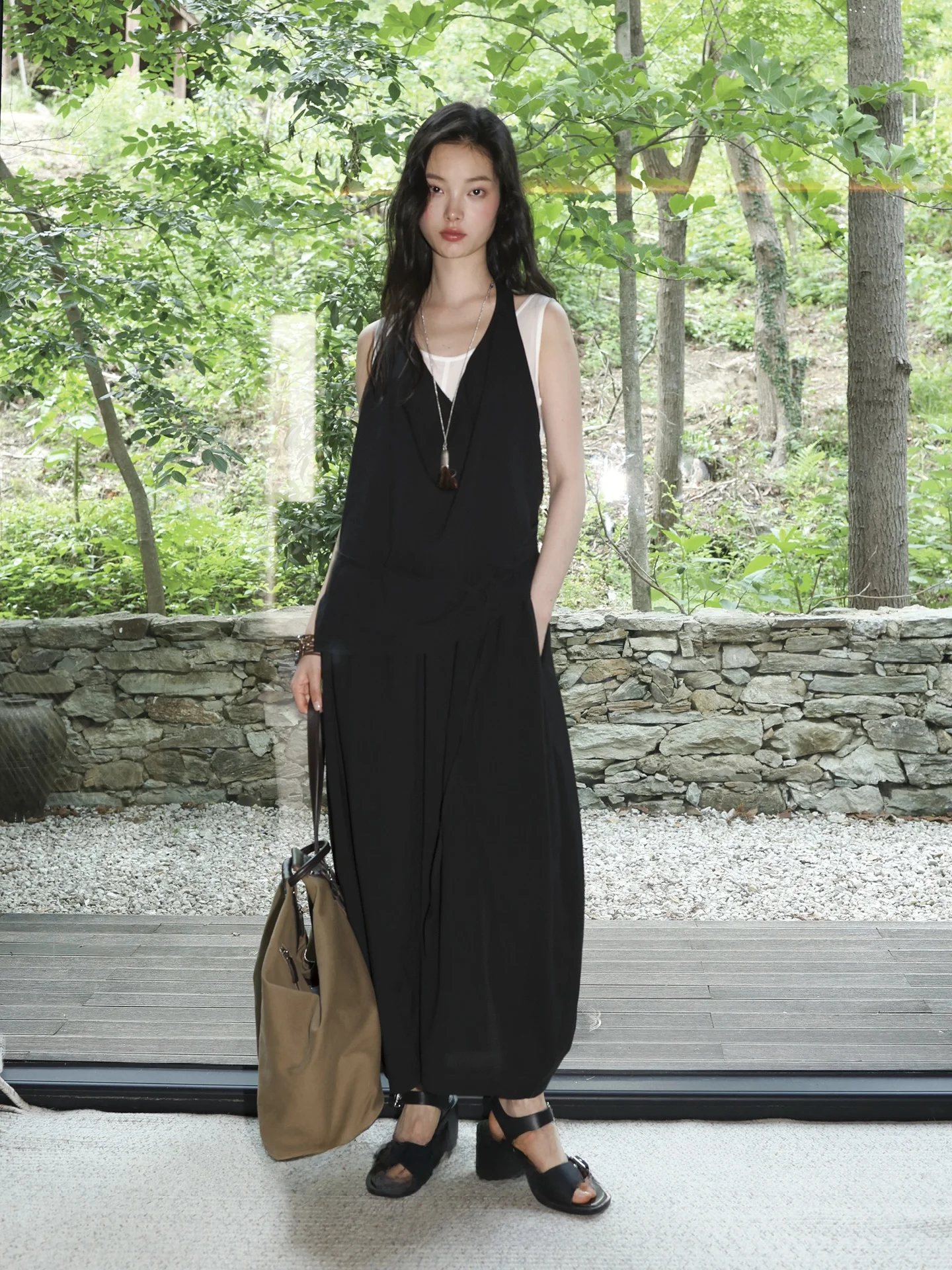 Superbace Comfortable Acetate Blend Breathable A-Line Dr Padded V-Ne Svel Ci Commute Sle Fake Two-Piece Dr