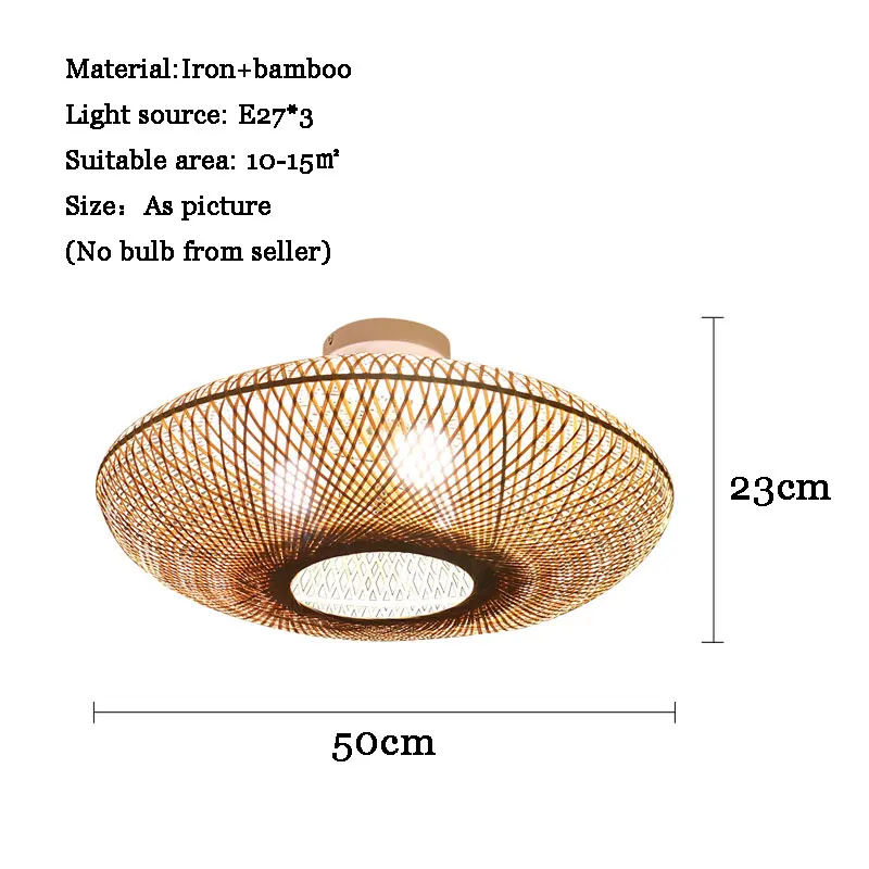 Japanese bamboo woven Chandelier Hand Woven Southeast Asia Diameter 50cm Rattan Straw Hat Chandelier Bedroom Dining Room Lamp