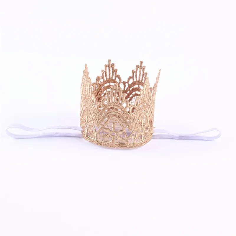 Hot Artificial Elegant Infant Newborn Mini Felt Glitter Gold Lace Crown Headbands for Baby Girls DIY Crafts Hair Accessories