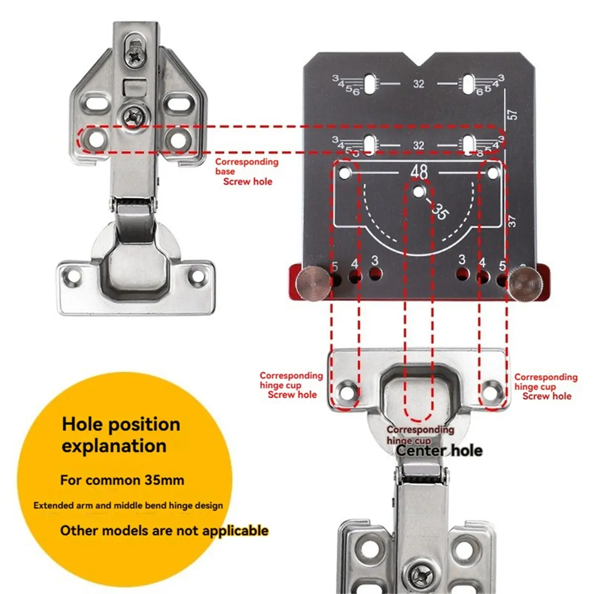35mmHinge Jig Door Cabinets Concealed Hinge Hole Template Jig Aluminium Alloy Drill Guide Locator Tool for Woodworking,A-BCBW