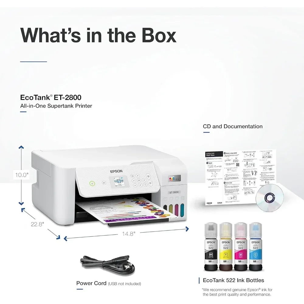 EcoTank ET-2800 Wireless Color All-in-One Cartridge-Free Supertank Printer with Scan and Copy â€“ The Ideal Basic Home Printer