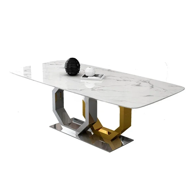 

Italian light luxury marble dining table rectangular modern simple stainless steel high-end dining table