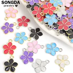 10pcs Colorful Enamel Sakura Charm Alloy Cute Plant Flower Sweet Jewelry Pendant DIY Women Necklace Bracelet Earring Accessories