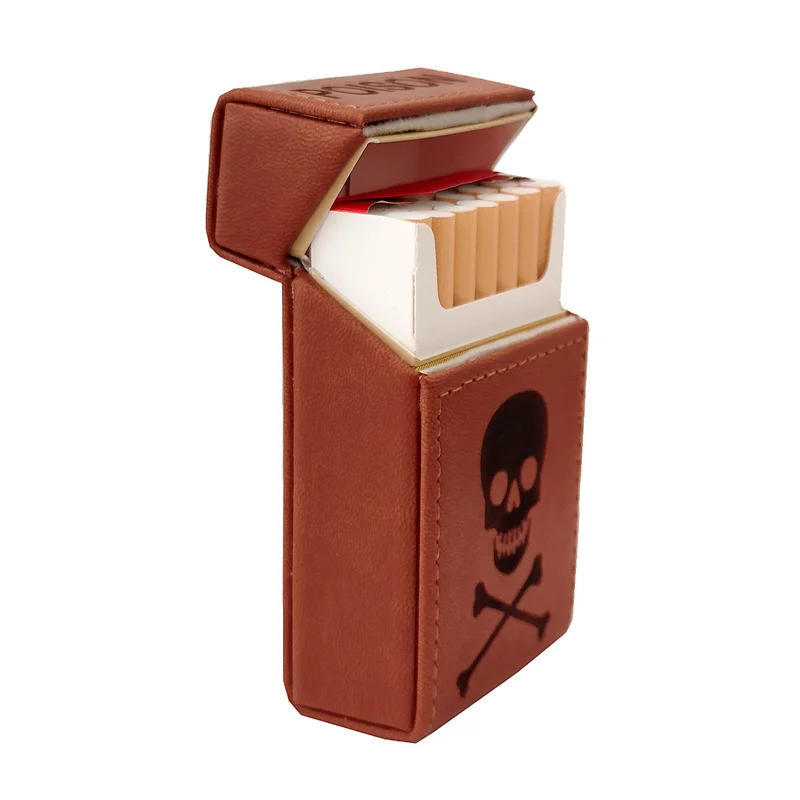 Hi Quality PU Leather Magnetic Switch Cigarette Case 20 Pcs Whole Pack Posion Skull Smoking Box Holder Moistureproof Compressive