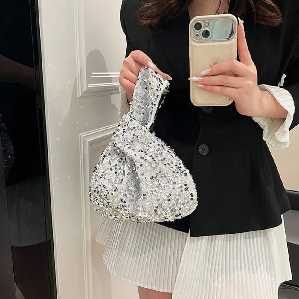 Knot Wrist Bag 2024 Sequin Casual Handbag Trendy Tote Bag Party