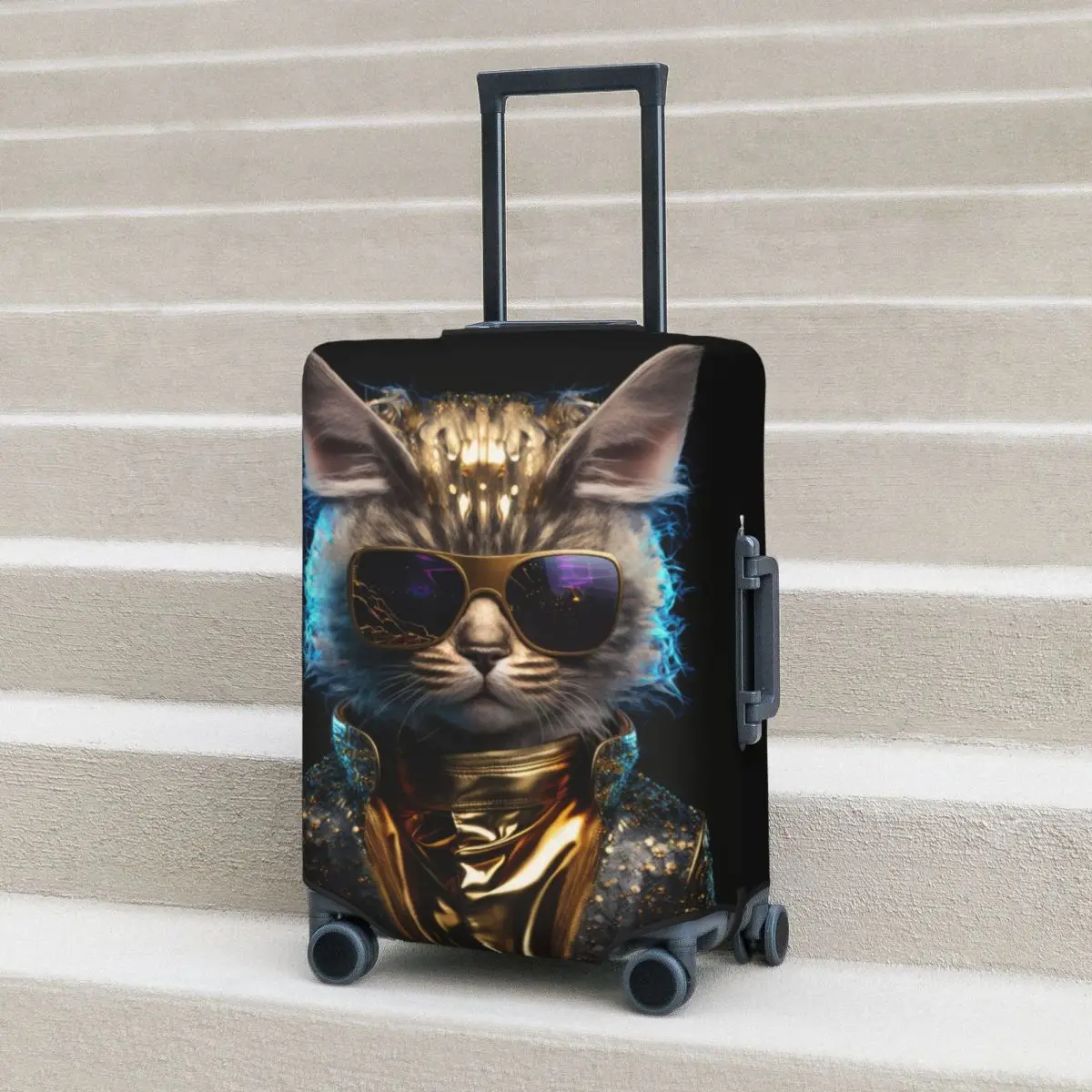 Funny Cat Suitcase Cover animla with sunglasses Cruise Trip Flight Fun Luggage Case Protection