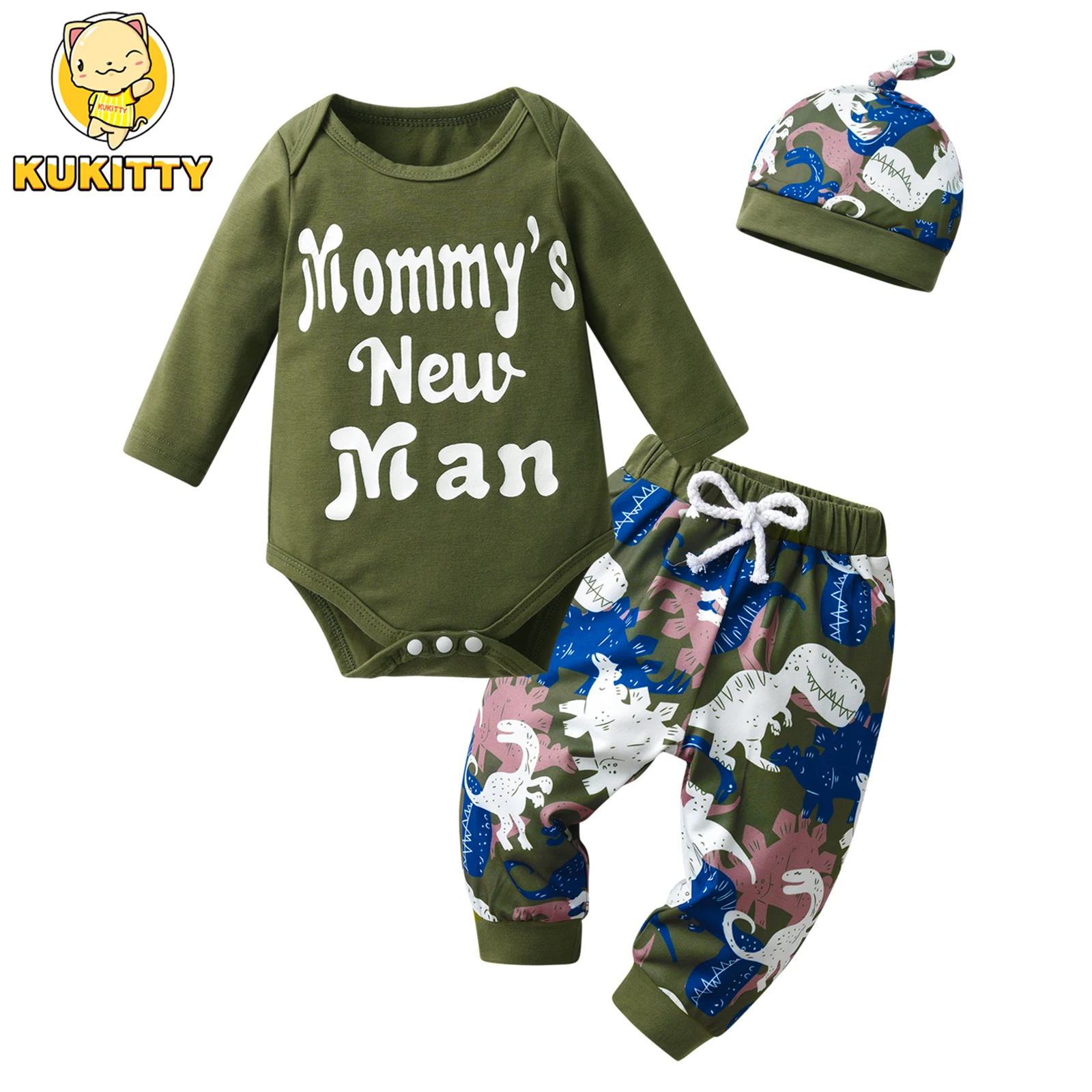 Spring Autumn infant Baby Boys Clothes Set Letters Printed Cotton Long Sleeve O-neck Bodysuit Top + Pants + Hat Newborn Outfits