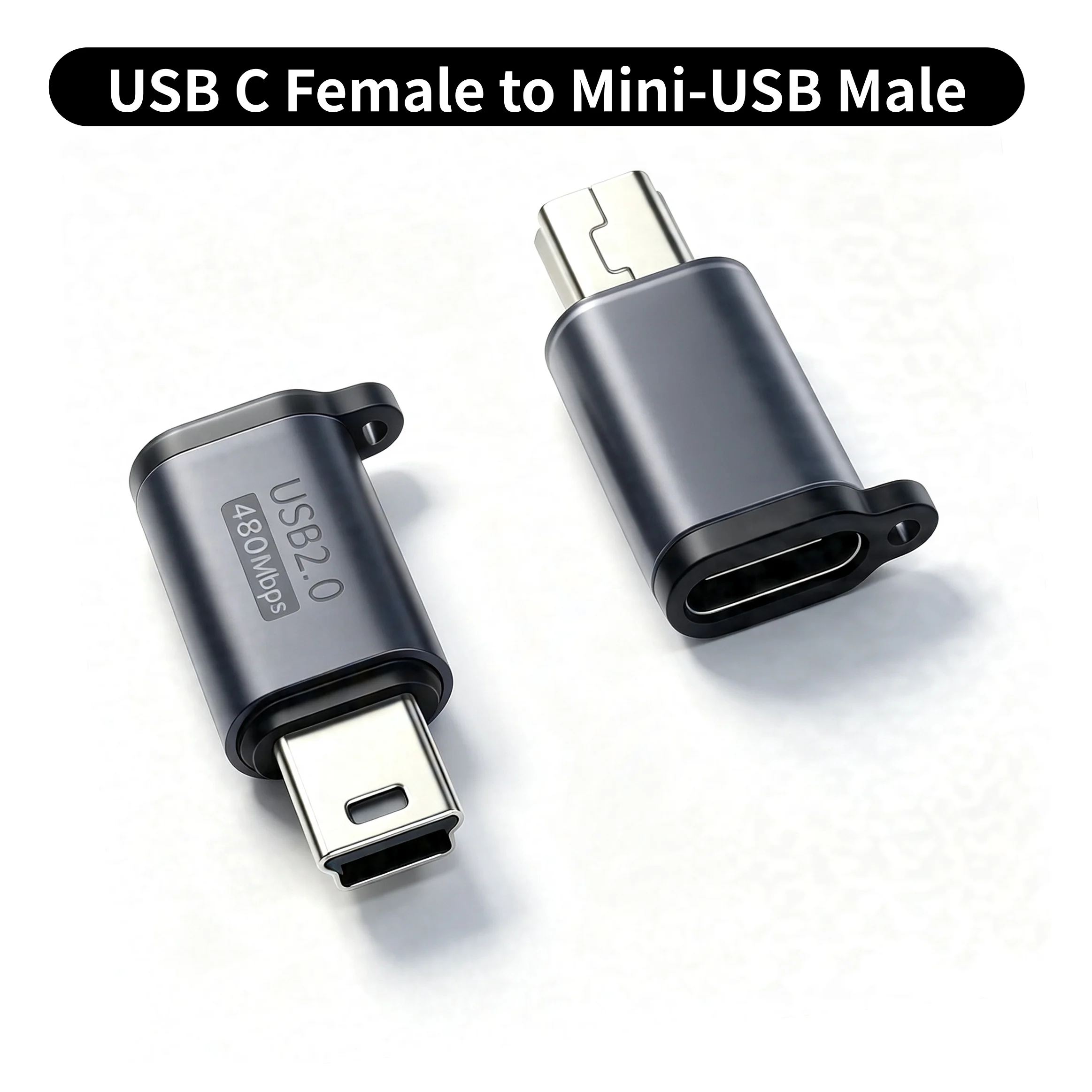 2PCS USB C Female to Mini USB 2.0 Male Adapter 480Mbps Data Transfer Charging Converter Connector for Digital Camera MP3 Player