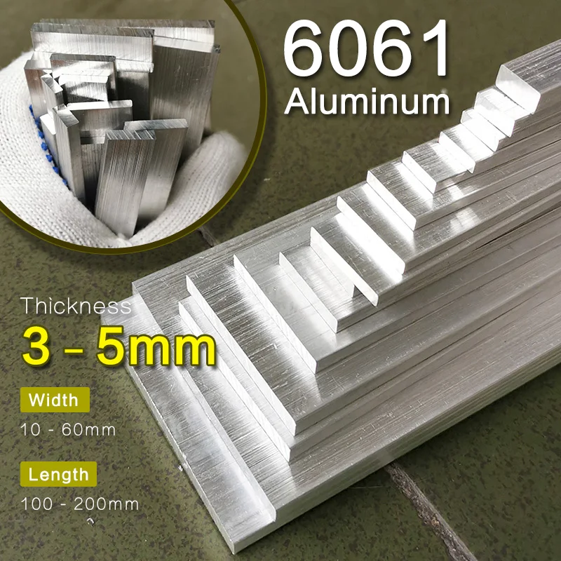 

6061 Aluminum Alloy Flat Bar Thickness 3mm 4mm 5mm Width 10mm 15mm 20mm 25mm 30mm 35mm 40mm 50mm 60mm Length 100mm 150mm 200mm