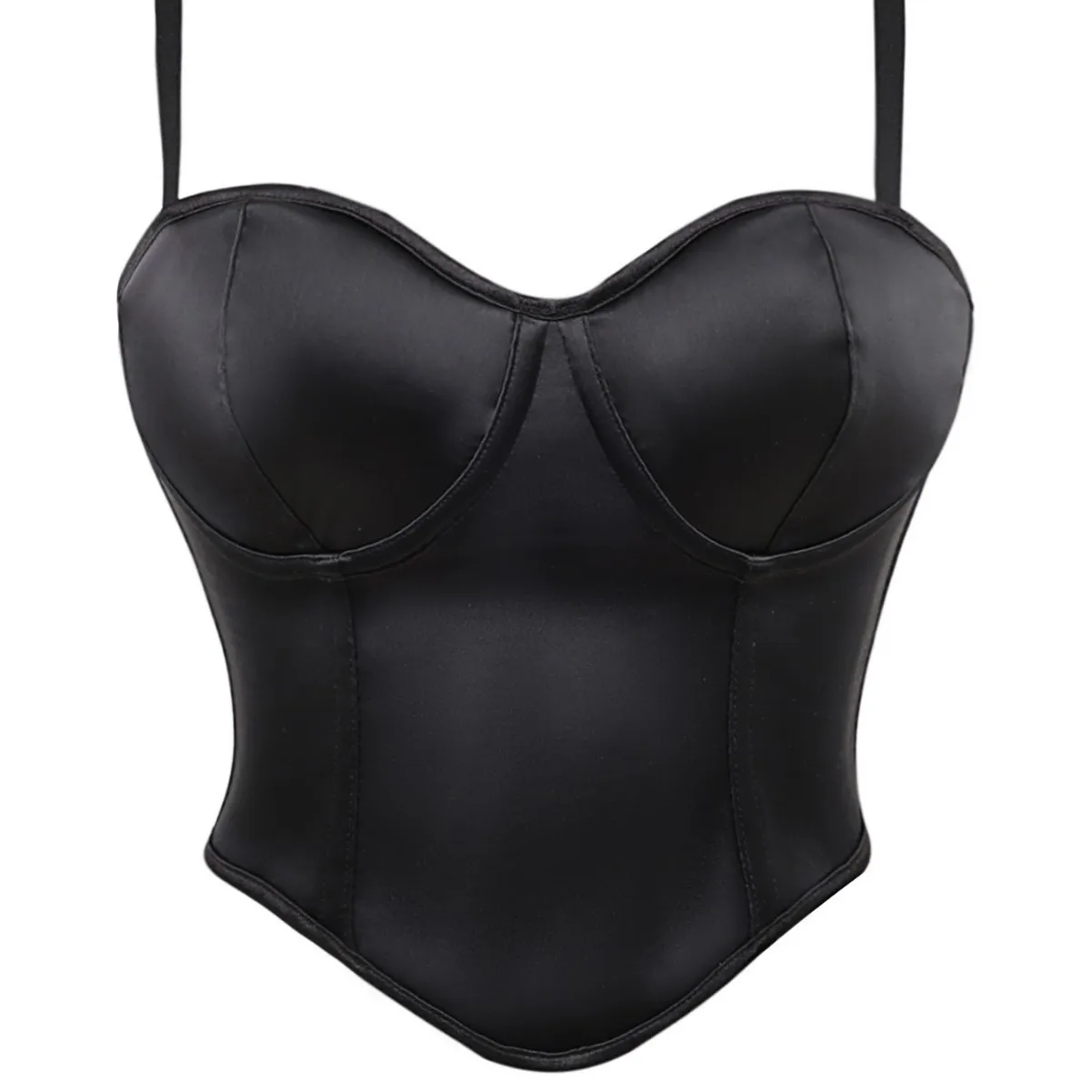 Damen Verstellbares Spaghetti-Träger Korsett-Top im Vintage Coquette-Stil aus Schwarzem Satin