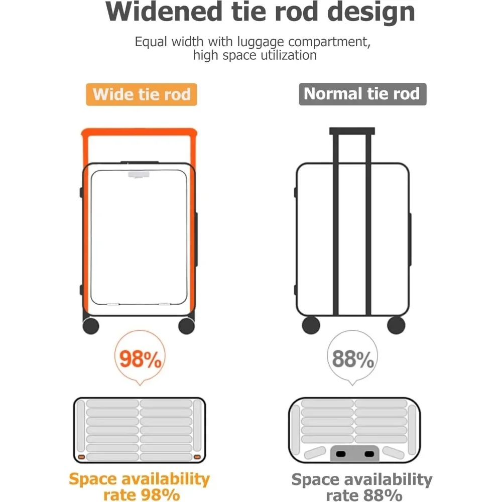 suitcase, Aluminium Frame Hardside PC Carry on Luggage  Wide Handle Double Spinner Wheels, with TSA lock