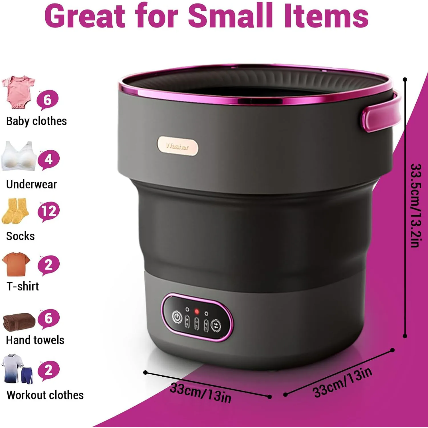 Portable Washing Machine 13L Foldable Mini Washer with with 4 Modes and Spin Basket Deep Cleaning of Underwear Baby Clothes