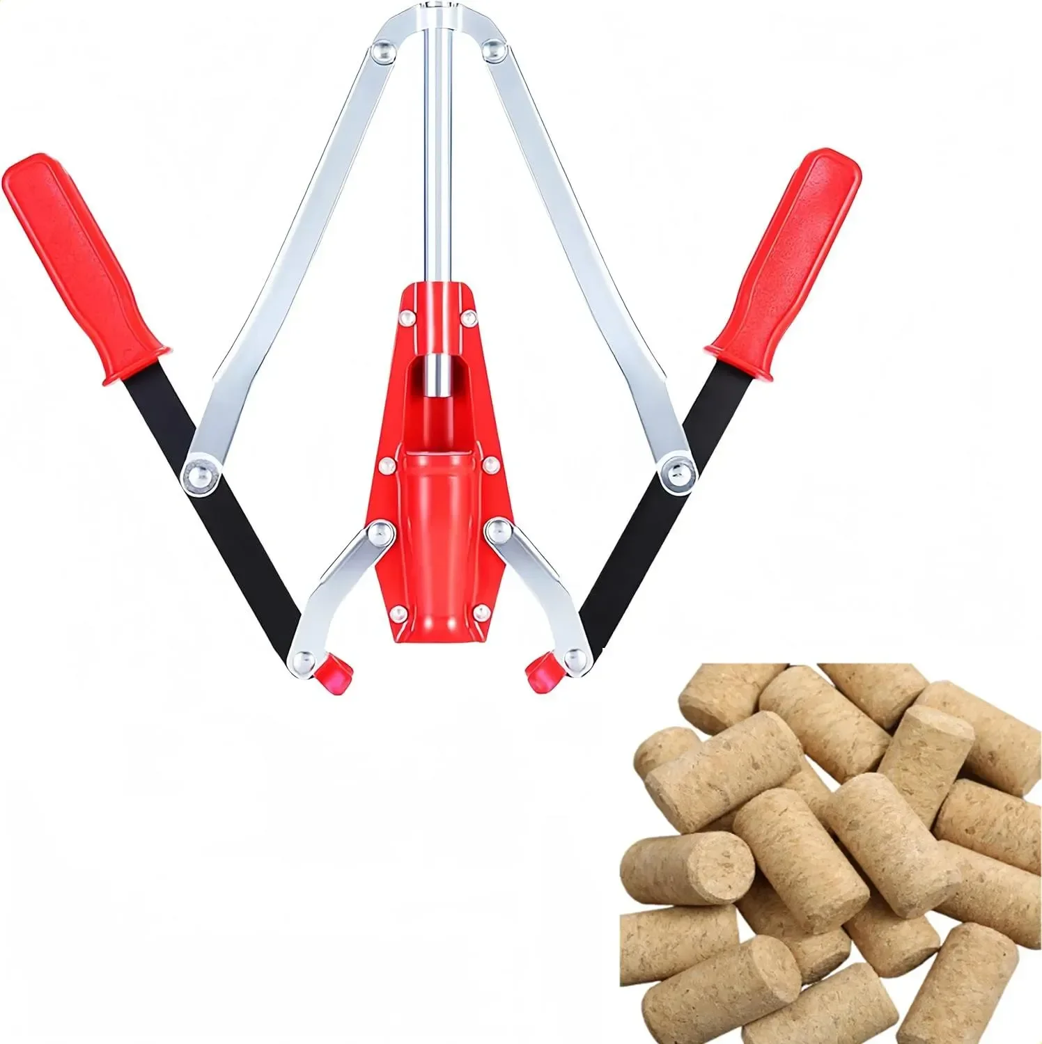 Manual Wine Corker Kit with 30 Corks, Red Metal Hand Corking Tool for Wine Bottles