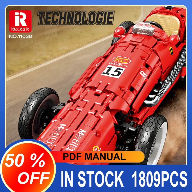 

Reobrix New 33018 Formula 1 Classic Race Car MOC Technical Building Blocks Model Gun Assembling Toys for Boys Birthday Gift Set