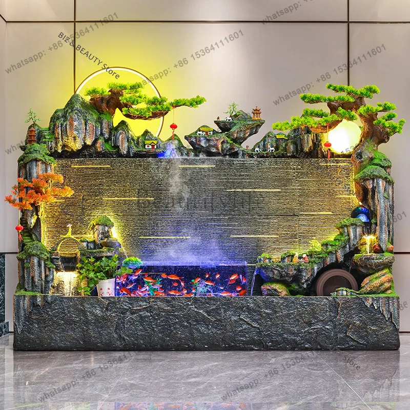 FG Indoor/Outdoor Rockery Water Fountain – Multi-Tier Waterfall Feature Integrated Fish Tank & LED Lights Garden Patio Decor JT4