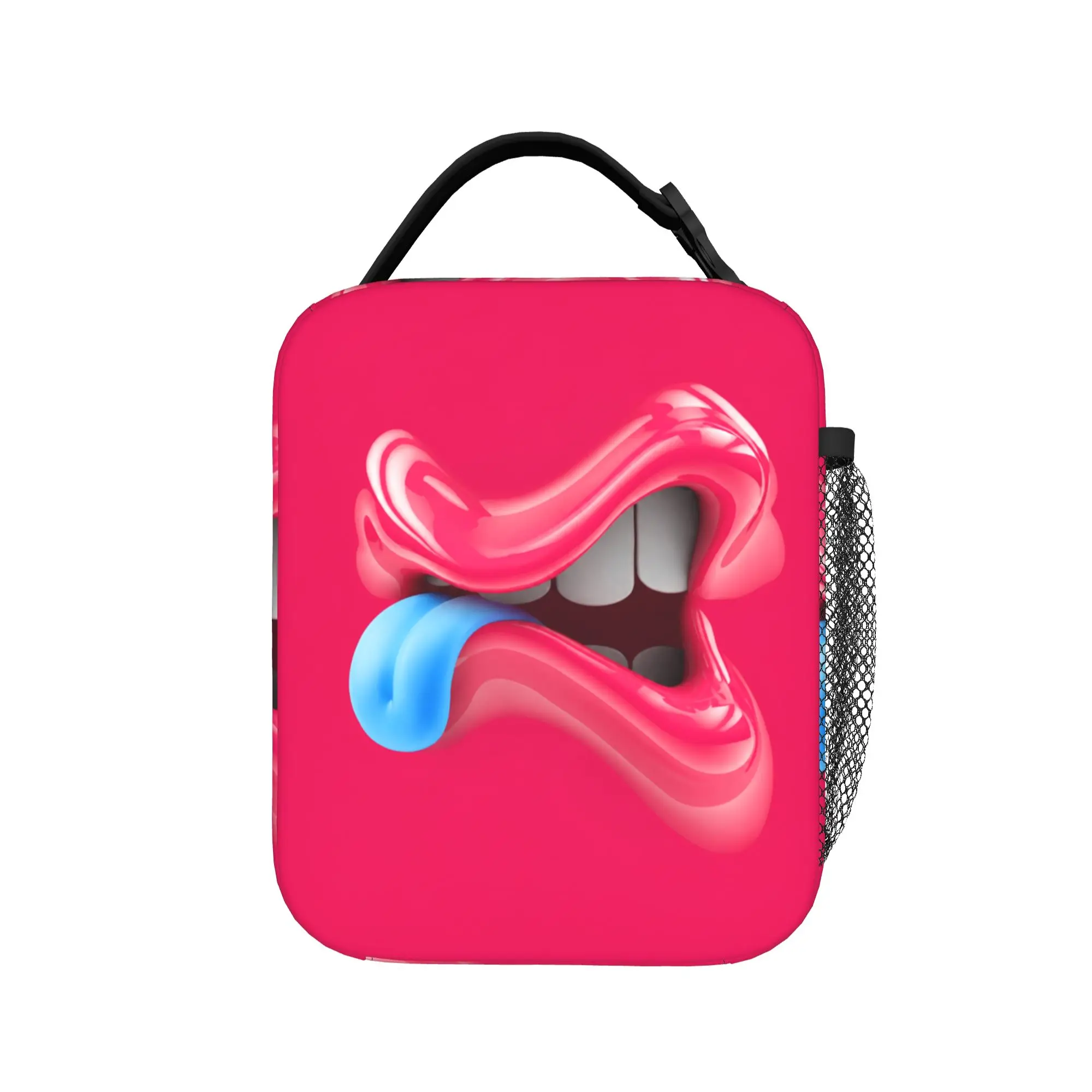Funny Expression Silly Face Mouth Tongue Out Cartoon Lips Insulated Lunch Bags Thermal Bag Tote Lunch Box School Girl Boy