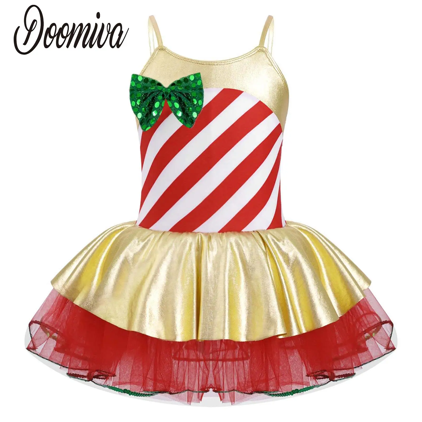 Kids Girls Halloween Christmas Santa Costume Candy Cane Tutu Dress Ballet Dance Outfit for New Year Party Suit Skating Dancewear