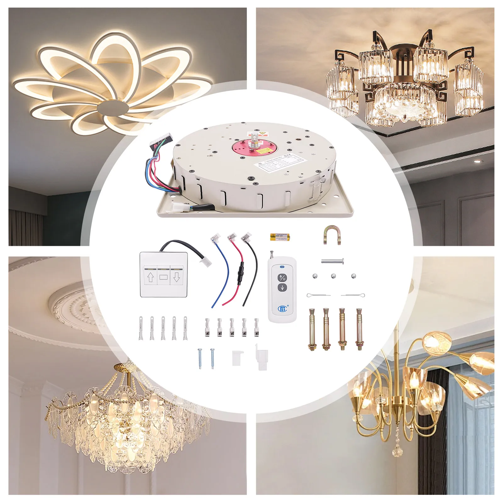 

Electric Chandelier Hoist Lifter System Living Room Remote Control Electric Motor With Wall Switch