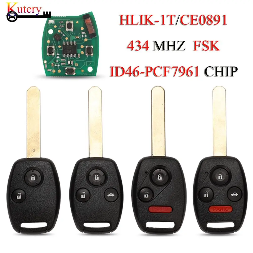 

jingyuqin CE0891/HLIK-1T Remote Car Key For Honda Accord Civic City HRV Element Pilot Jazz Odyssey 433.92MHZ ID46 PCF7961 Chip