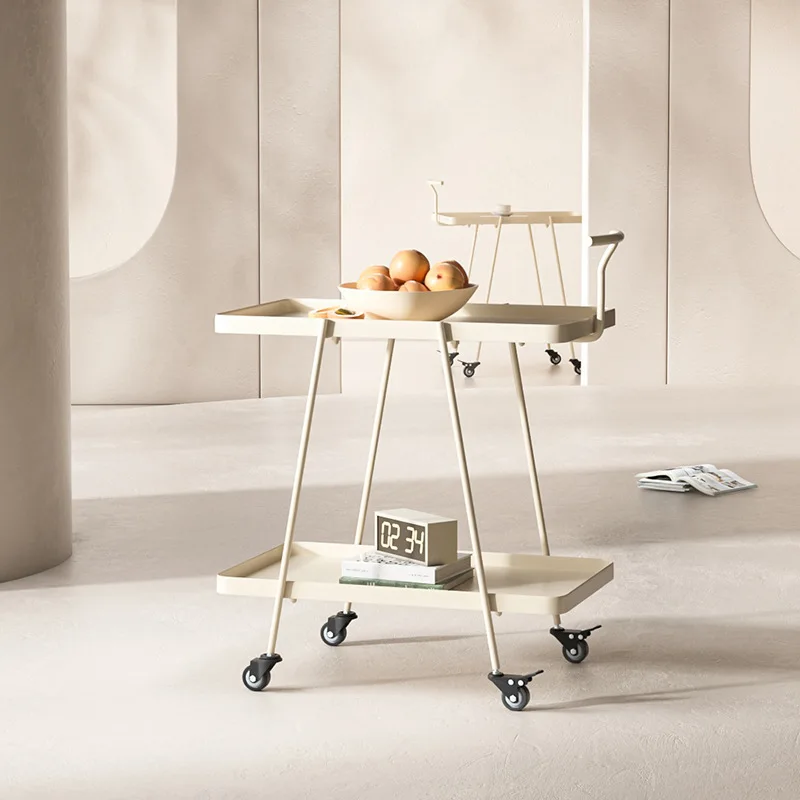Simple shelf small coffee table minimalist double-layer wheeled trolley