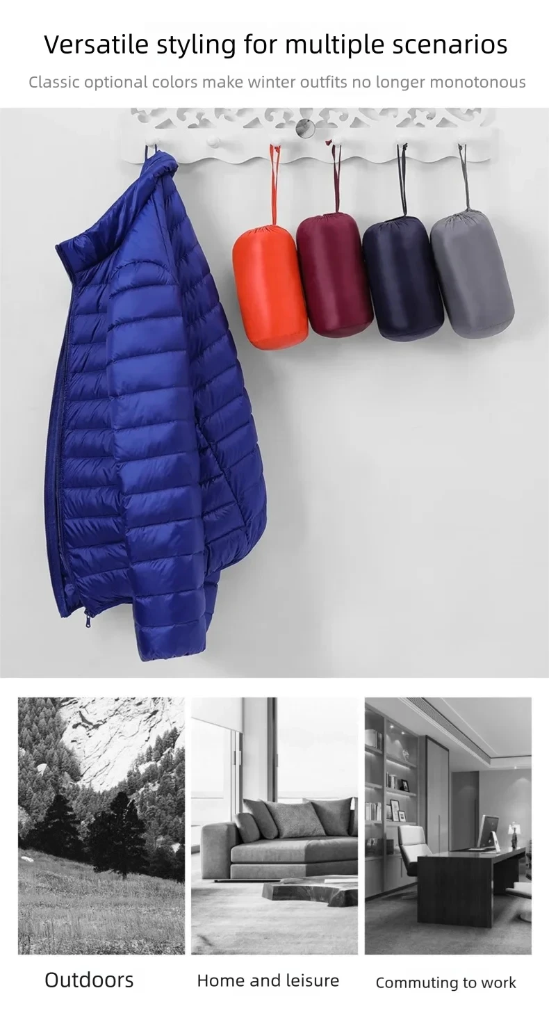 Men's All-Season Puffer Jacket Lightweight Waterproof White Duck down Ultra Light Casual Portable Male down Coats